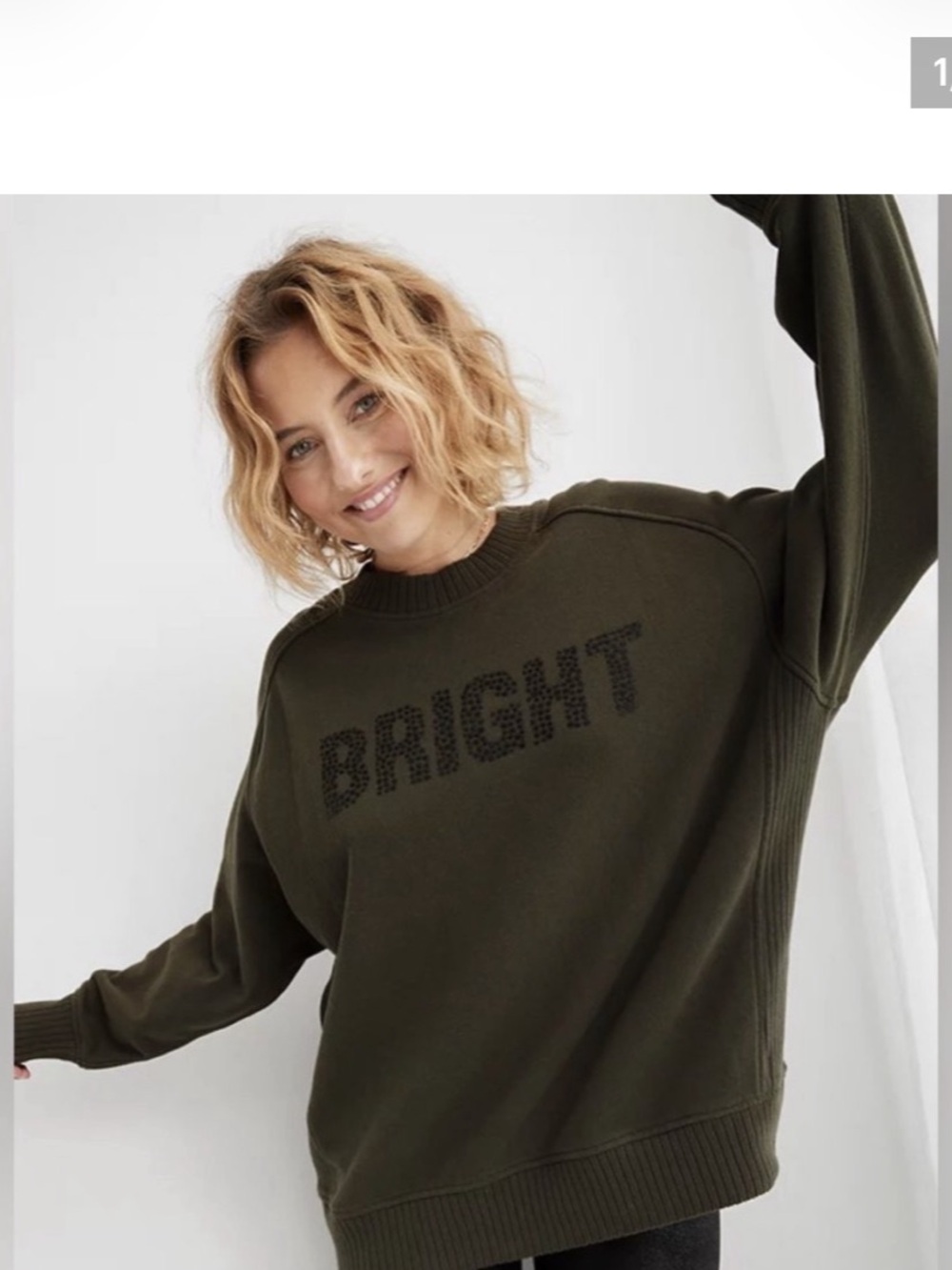 Aerie Down to Earth BRIGHT Sweatshirt Olive Green Medium